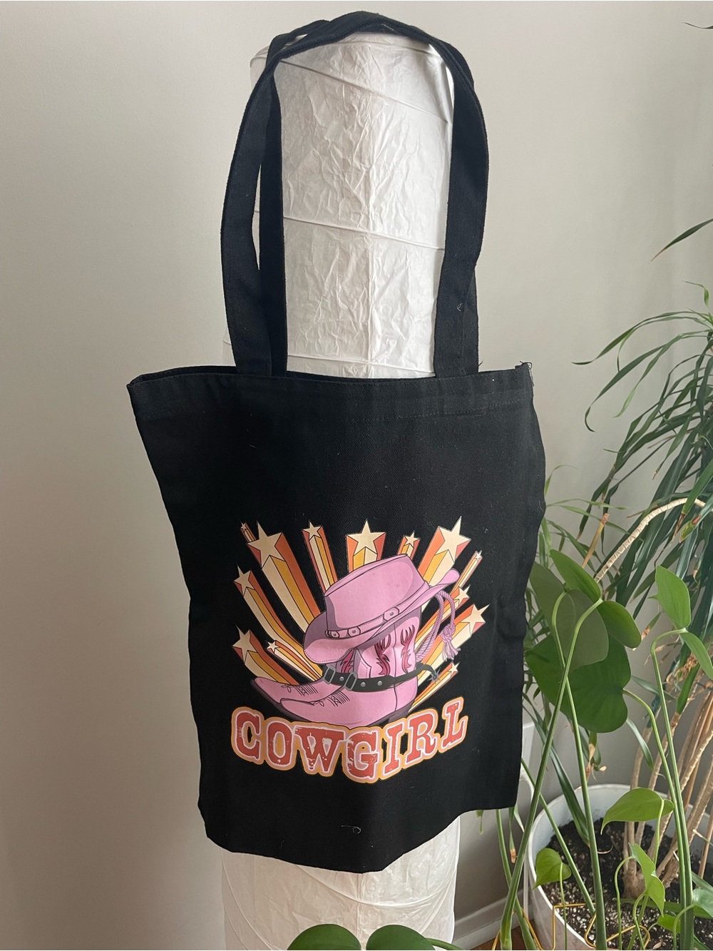 Cowgirl Pink Graphic Tote Bag - Black Canvas